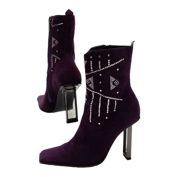 BALDININI Purple Suede w/ Rhinestones Leather Ankle Boots SZ 7 - Picture 5 of 16